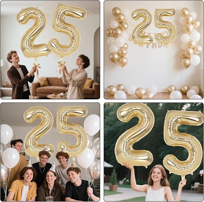 Champagne Gold Large Number 25 Balloon, 40 Inch Light Gold Foil Helium Number Balloons, Giant Mylar Number 25 Balloons for 25 Years Old Birthday Party Anniversary Decorations (Champagne Gold 25)