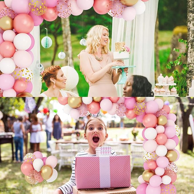Amandir 164Pcs Rose Gold Pink Balloons Garland Arch Kit Light Pink Gold White Confetti Latex Metallic Balloons for Mothers Day Birthday Decorations Baby Shower Wedding Graduation Party Decorations