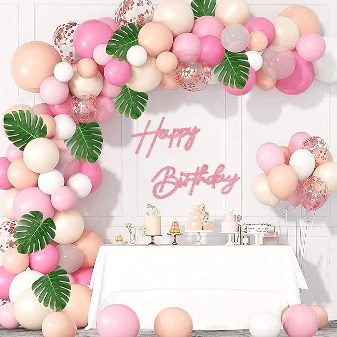CANREVEL Happy Birthday Sign for Backdrop, Glitter Felt Pink Happy Birthday Banner, Pink Birthday Party Decorations for Girl Boy Women Men, Wall Decor Balloon Arch Photo Prop