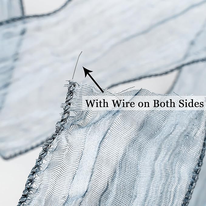 HUIHUANG Blue Wire Ribbon 2.5 inch Metallic Crinkle Dusty Blue Wired Ribbon for Bows Making Gift Wrapping Wreaths Holiday Home Decor DIY Crafts Christmas Tree Bows -10 Yards