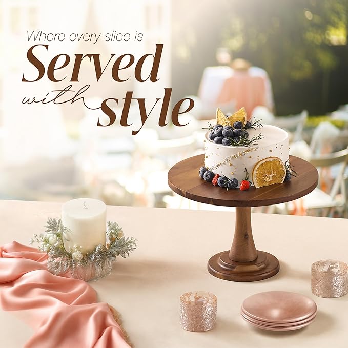 Tidita Acacia Wood Cake Stand Rustic – 12 inch Wooden Round Cake Stands for Cupcake - Cake Plate Pedestal for Dessert Table - Food Display Risers for Decor, Wedding, Restaurant, Party (12 Inch)
