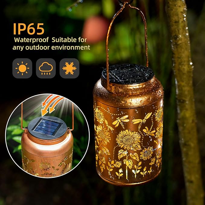 Sunflower Solar Lanterns Outdoor Waterproof Hanging Solar Lights,Gifts for Women Grandma Mom Garden Decor,Lantern Metal Decorative Yard,Patio,Lawn,Porch,Deck,Balcony