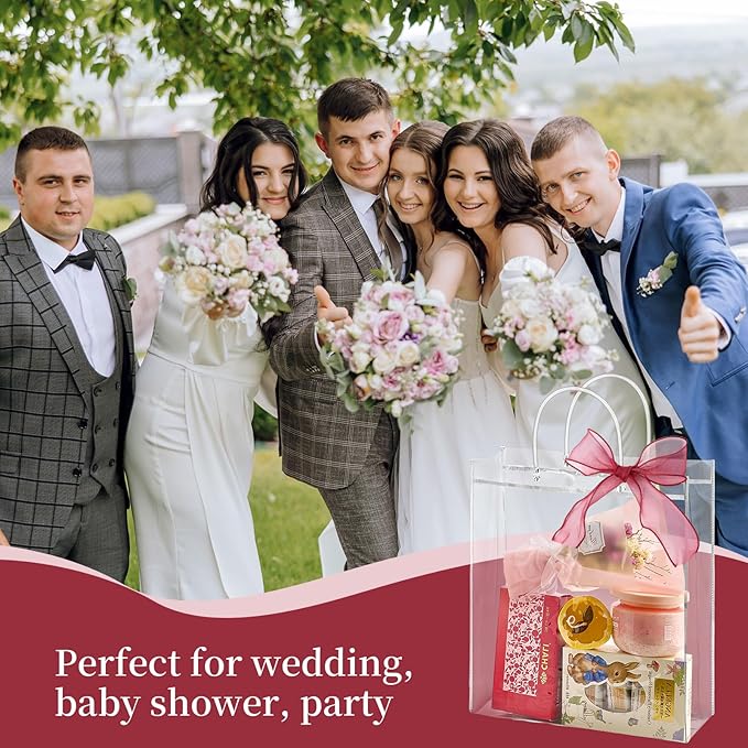 Jutieuo 24 PCS Clear Gift Bags with Handles, 10.2 x 11.8 x 3.2 Inches Reusable Plastic Goodie Bag Transparent Party Favor Bags Bulk for Weddings Birthdays Events, Classrooms & Celebrations