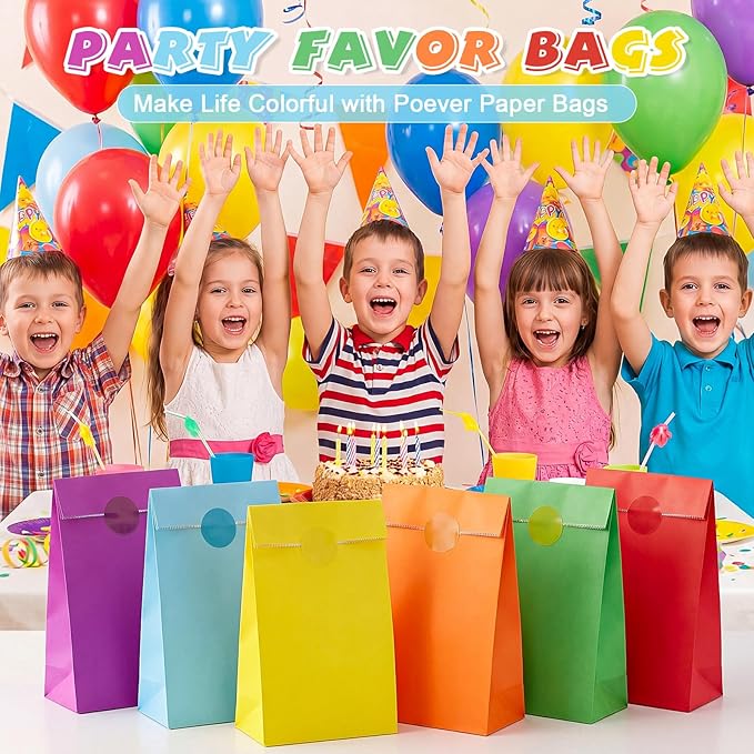 Nezyo 30 Pcs Pastel Gingham Paper Gift Bags with Stickers for Party 5.1 x 3.1 x 9.4 Inches Colorful Rainbow Paper Candy Bag for Party Favor Wedding Birthday Candy Snack DIY Goodie Treat (Rainbow Color)