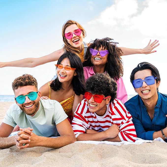 Pibupibu 48 Pack Fun Mixed/Heart/Star Party Sunglasses Bulk Adults, Rimless Colorful Bachelor Party Glasses