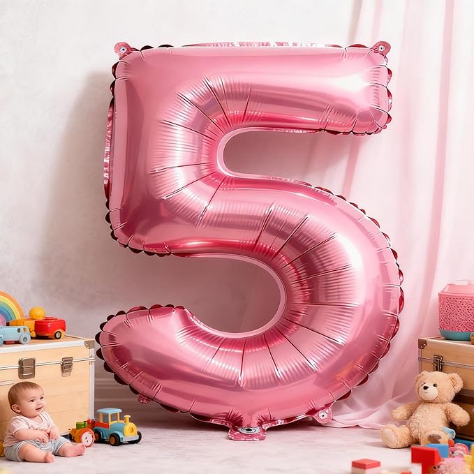 Pink Number 5 Balloons 40 Inch Giant Number Pink 5 Foil Mylar Balloons for 5th Birthday Anniversary Events Party Decorations
