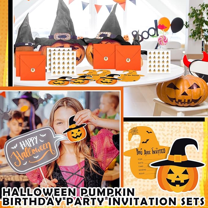 25 Set Thanksgiving Birthday Party Invitation Pumpkin Invitation Cards with Envelopes Stickers for Birthday Invites Holiday Pumpkin Themed Party Supplies for Fall Baby Shower Girls Favor 5 x 6 Inch