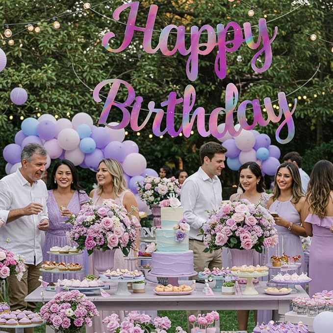 BEISHIDA Double-Sided Rainbow Purple Happy Birthday Banner - NO DIY,10Feet,Pre-Strung Birthday Party Decorations Birthday Backdrop Sign Garland Happy Birthday Decorations for Women