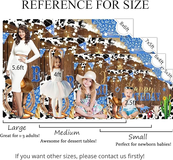 Mocsicka Western Happy Birthday Backdrop Brown Wood Kids Birthday Party Decorations Banner Rustic Old West Rodeo Photography Background Cowboy Party Supplies (8x8ft(96x96 inch), Blue)