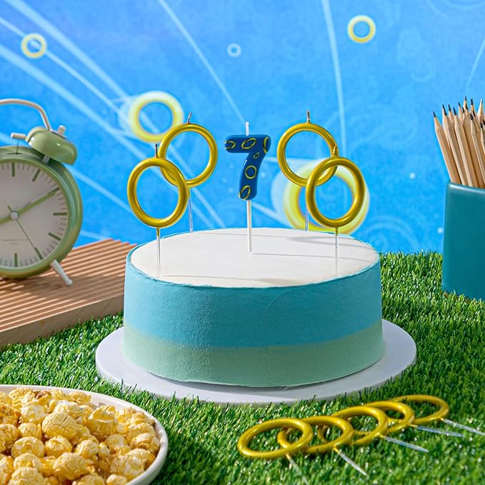 Conelist 7 Pcs Gold Ring Birthday Candles Number Candle Cake Topper Cartoon Characters Themed Candle for Wedding Anniversary Valentine's Day Birthday Party Decorations Supplies(Number 7)