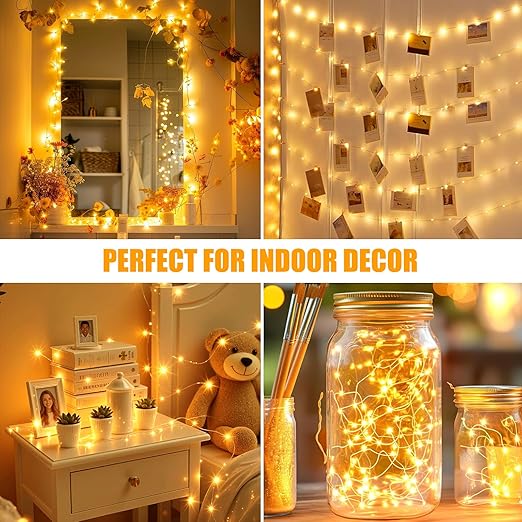 4 Pack Fairy Lights Battery Operated with Remote, 33FT 100LED Waterproof Twinkle String Lights with Timer & 8 Modes,for Indoor Outdoor Patio Garden Wedding Party Christmas Decor-Warm White