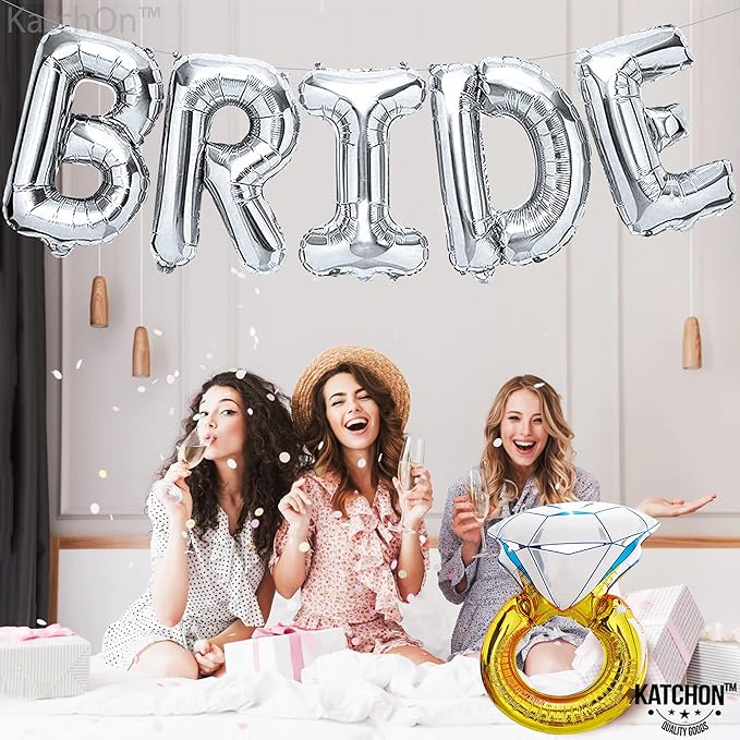 KatchOn, Giant Silver Bride Balloons with Ring - 40 Inch | Bachelorette Party Decorations | Ring Bride Balloons Bachelorette for Bridal Shower Decorations | Engagement Party Decor | Bride to Be Decor