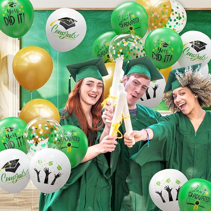 2026 Graduation Party Decorations, 68pcs Graduation Balloons Green and Gold Grad Decor for College High School Class of 2026 Congrats Grad Party Decor