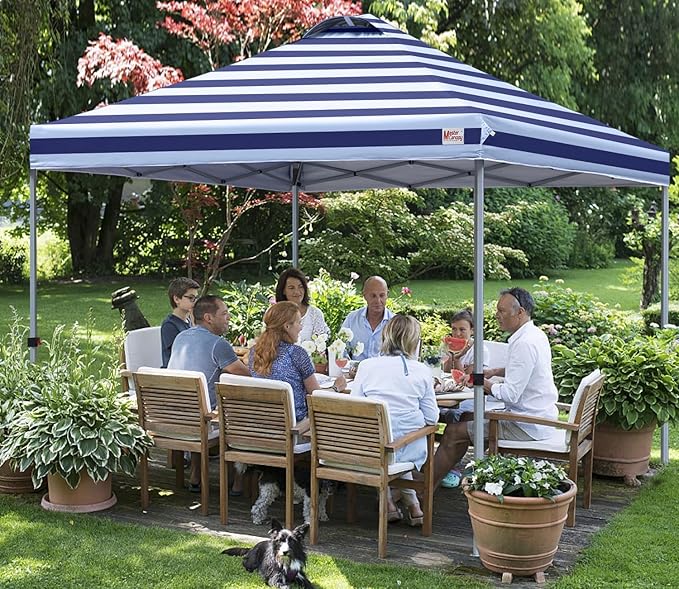 MASTERCANOPY Durable Pop-up Canopy Tent with Roller Bag (10x10, Navy Blue Stripes)