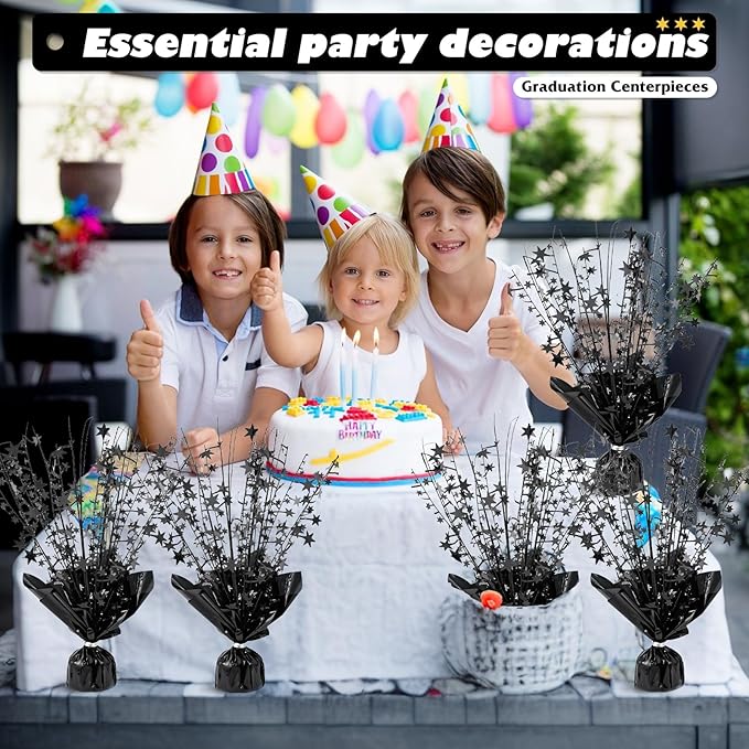 6 Pack Metallic Foil Spray Centerpiece Star Table Decoration Burst Table Centerpieces for Birthday Weddings Anniversaries Christmas New Year Holiday Party Supplies Decor (Black)
