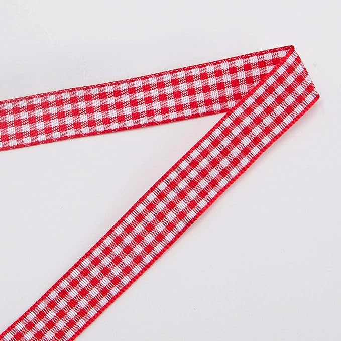 Ribbli Red and White Gingham Ribbon,100% Polyester Woven Edge,5/8 Inch x 10 Yard,Plaid Ribbon Use for Gift Wrapping,Party Decoration(Red 1)
