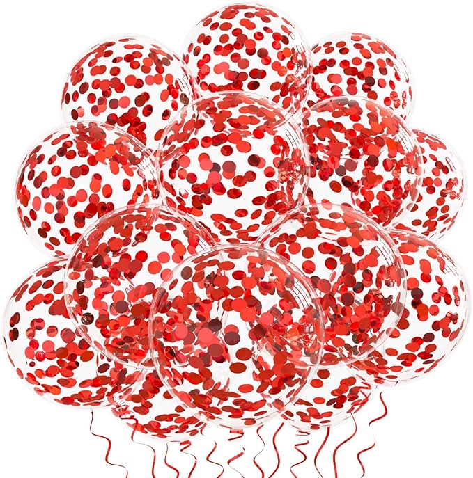 Red Confetti Balloons, 25 Pcs Thickened 12 Inch Clear Latex Balloon with Confetti Inside for Graduation Decorations Engagement Bridal Shower Party Baby Shower Birthday Party Decorations Supplies