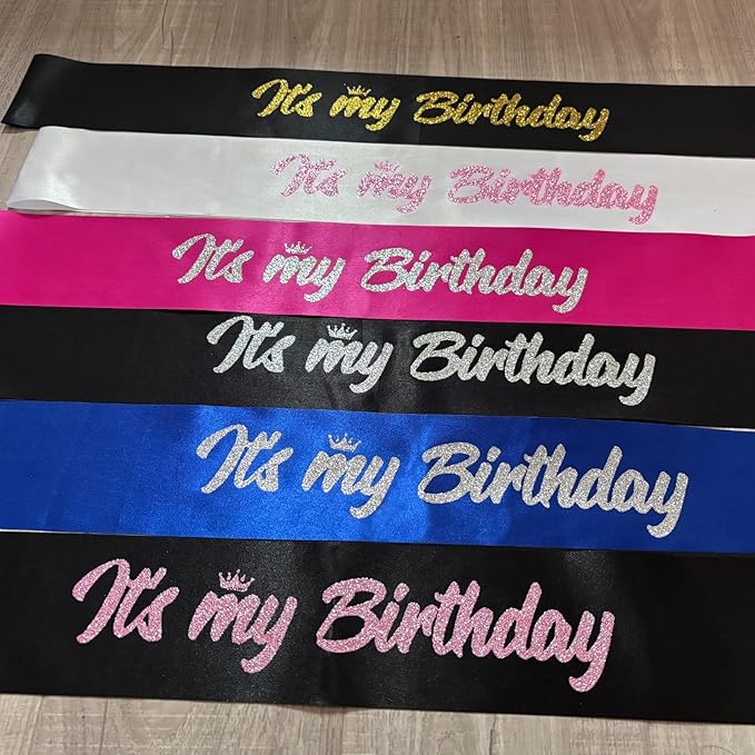 It's My Birthday Sash Black with Glitter Silver Letters Happy Birthday Sash for Women Men Boy Girl Bday Gift Ideas Party Favors