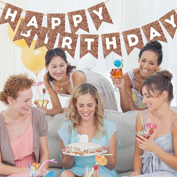 Brown Happy Birthday Banner Birthday Sign for Backdrop Brown Birthday Party Decorations for Boys Girls Happy Birthday Garland Bunting Banner Kids Adults Party Supplies