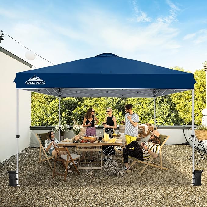 EAGLE PEAK Pop Up Canopy Tent with Wheeled Carry Bag, 8 Stakes, 4 Ropes, 4 Weight Bags, Easy Set Up Tent Canopy, 12x12 ft, 144sqft of Shade, Dark Blue