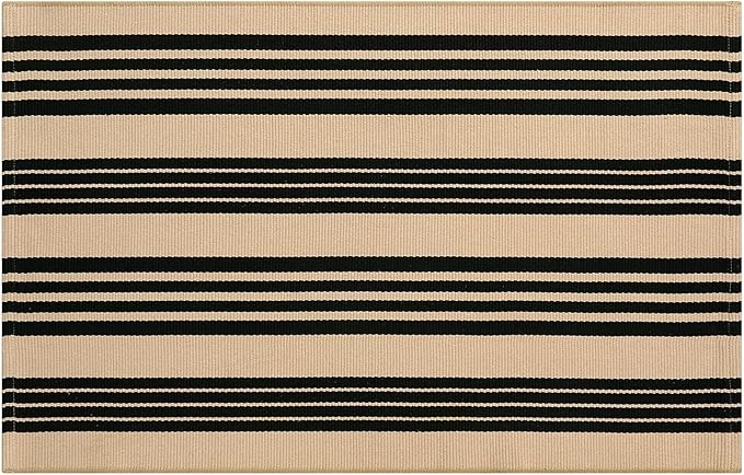 OJIA Outdoor Door Mat 27.5"x43", Black and Tan Outdoor Rugs Cotton Hand-Woven Front Door Rug Machine Washable Door Mats Striped Entry Rug for Front Porch/Farmhouse/Kitchen/Entryway/Outdoor Decor