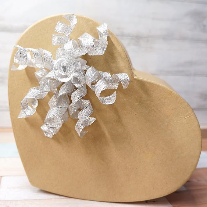 Silver Metallic Burst Curly Ribbon Bow 4" Wide x 6 Counts Gift Wrapping Pre-Tied Self-Adhesive Tab for Birthday Present Box Wine Bottle Baby Shower Party Christmas Hanukah
