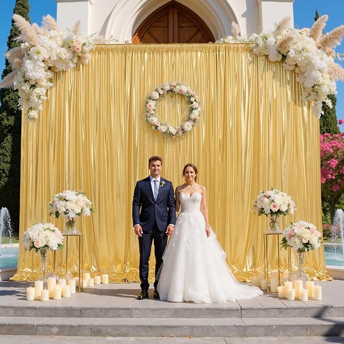 20x8ft Gold Sequin Backdrop Curtain Panels,Non-Shedding Pure Gold Drapes,Glitter Shimmer Drapes for Wedding Birthday Party Photography Decorations 4Panels(5x8ft Each)