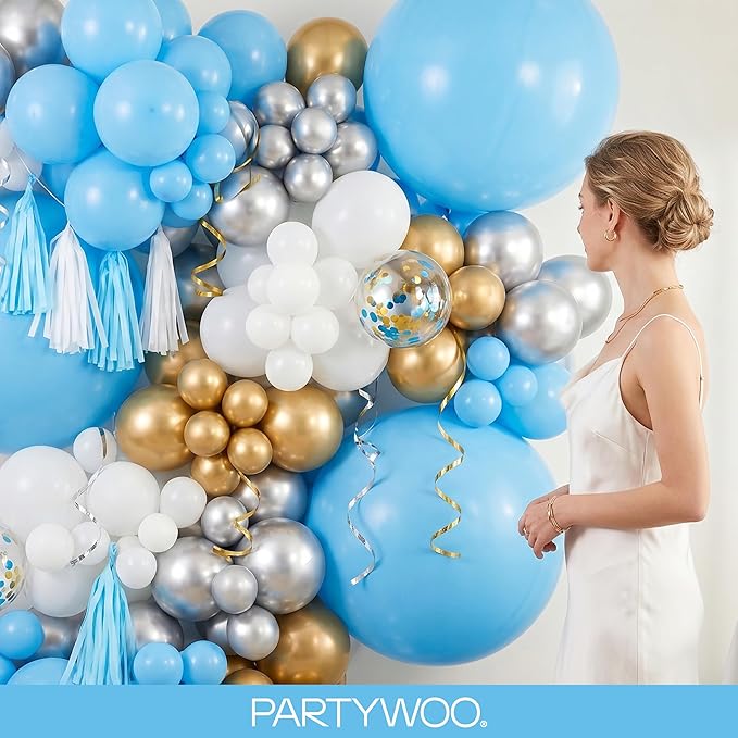 PartyWoo Light Blue Balloons 140pcs Different Sizes Pack of 18 12 10 5 Inch Baby Pastel Blue Balloon Arch Kit for Baby Shower Gender Reveal Graduation Mermaid Birthday Pool Party Decorations Blue-Y20
