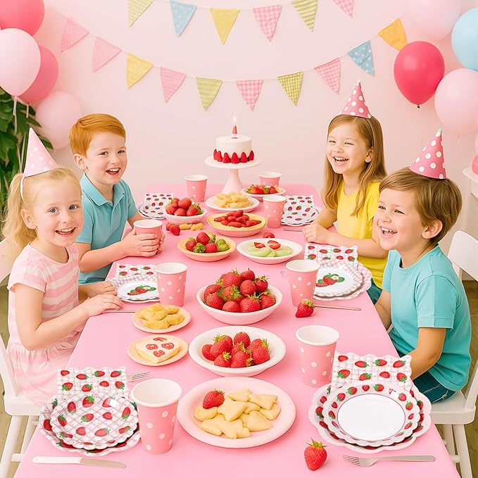 144 Pcs 48 Guests Strawberry Party Plates and Napkins Berry First Birthday Paper Plates Napkins Disposable Tableware for Strawberry 1st Birthday Baby Shower Decorations Tea Party Supplies