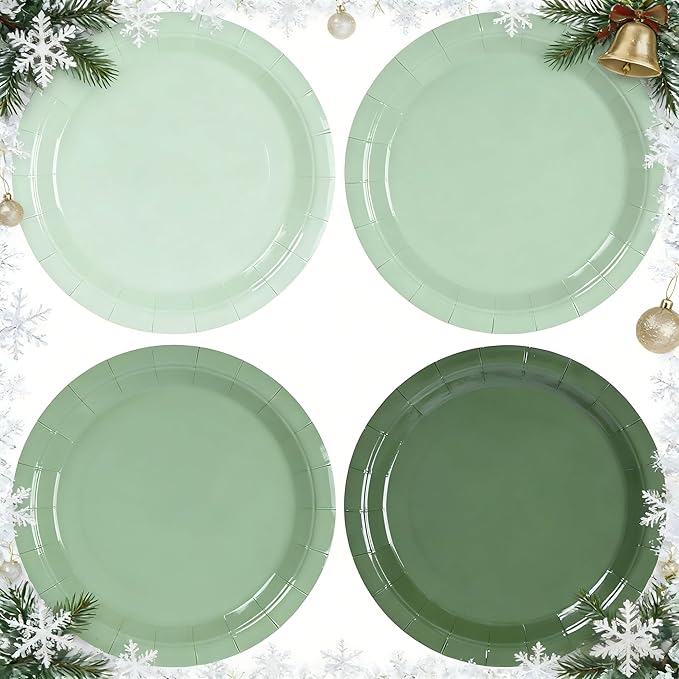 AimFun 48Pcs Sage Green Paper Plates Gradient Green Party Plates 7” Disposable Round Dessert Plates for St Patricks Birthday Wedding Bridal Baby Shower Party Supplies 4 Colors