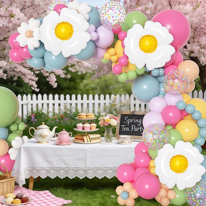 168Pcs Daisy Balloon Arch Garland Kit, Pink Green Blue Yellow Purple Confetti Daisy Wild Flower Balloons for Mothers Day Boho Two Groovy One Birthday Baby in Bloom Baby Shower Spring Party Decorations