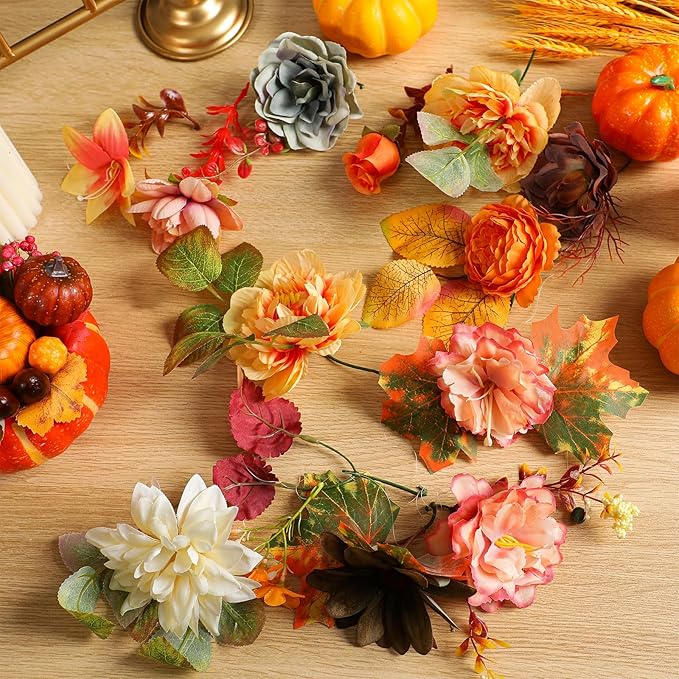Suncalla 2 Pcs 6.6 ft Artificial Flower Garland Spring Wildflower Vines Backdrop Floral Hanging Ceiling Garland for Tea Birthday Wedding Bridal Shower Baby Shower Backdrop Wall Decor(Bright Color)
