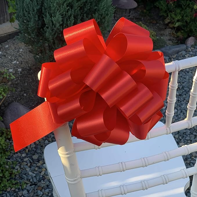 Large Red Ribbon Pull Bows - 9" Wide, Set of 6, Memorial Day, 4th of July, America 250 Anniversary, Mother's Day, Wreath, Fundraiser, Gift Basket, USA Patriotic Decor, Team Colors, Birthday