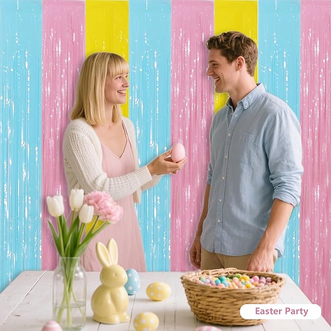 BEISHIDA 3Pcs Pastel Color Door Streamer Backdrop Foil Fringe Tinsel Curtains Backdrops for Birthday Baby Shower Party Decoration (3.28 ft x 6.56 ft)