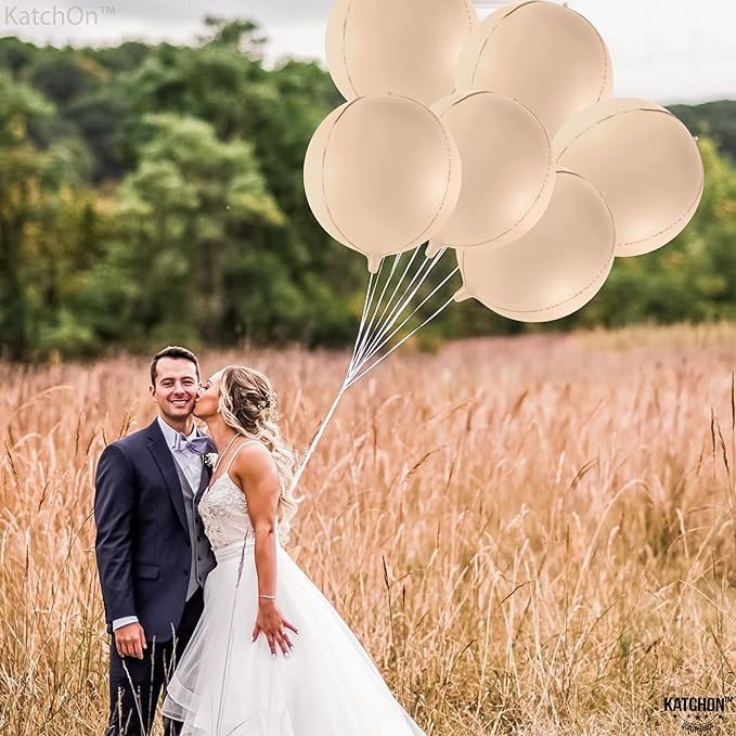 KatchOn, Big 22 Inch Beige Balloons Set - Pack of 6, Cream Balloons | Boho Balloon, Lace Balloon for Neutral Party Decorations, Beige Party Decoration | Graduation Decorations