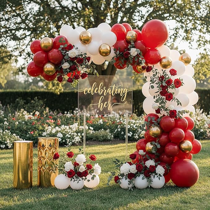 RUBFAC 135pcs Ruby Red Balloons, Cherry Dark Red Burgundy Latex Balloon Different Sizes 18 12 10 5 Inch for Garland Arch Birthday Wedding Party Decoration