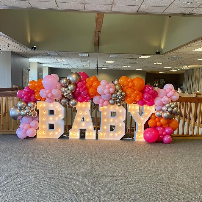 Bezente Pink and Orange Latex Balloons,60pcs 12 inch Light & Hot Pink Orange Confetti Balloons for Baby Shower, Birthday, Wedding, Tropical Party decorations