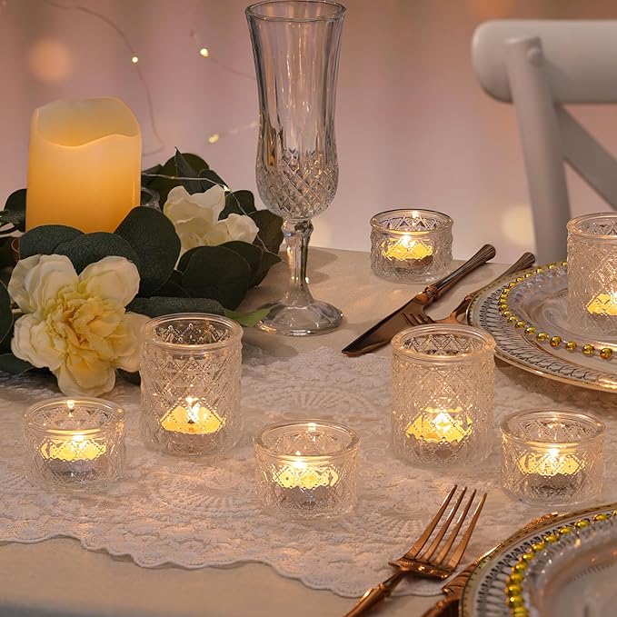 36 Pack Clear Glass Votive Candle Holders, Vintage Candle Holder for Wedding Table Centerpieces, Tealight Candle Holder for Table Bridal Shower Birthday Party Table Decoration