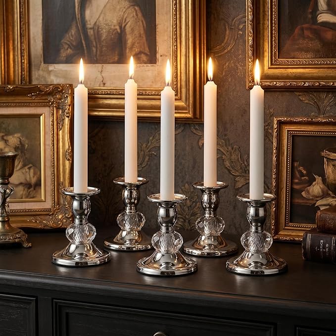Candlestick Holders Taper Candle Holders, Candle Stick Candle Holder for Table Centerpiece, Wedding Reception, Festive Christmas Mantel Decoration or Home Decor(Silver, 2 Sets(4 Pcs))