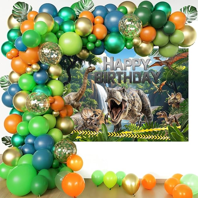 Mocsicka 7x5ft Dinosaur Birthday Backdrop Jurassic Party Decorations for Boy Dino Theme Photography Background Supplies (Green, 7x5ft(82"x60"))