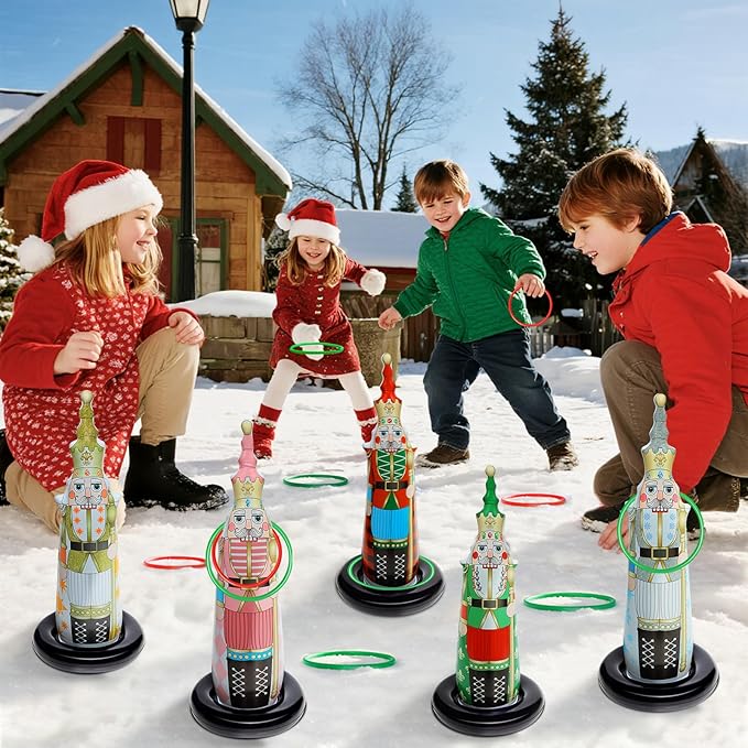 Christmas Ring Toss Games for Family Kids Party 5 Pack Inflatable Nutcrackers Toss Game Adults for Indoor Outdoor Garden Toys Gifts Holiday Decorations