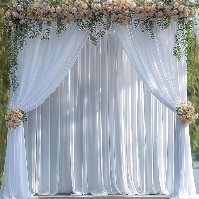 10x10ft Wrinkle Free White Backdrop Curtain for Parties Soft Fabric Drapes Wedding White Curtain Backdrop for Birthday Party Decorations Background for Photography 5x10ft, 2 Panels