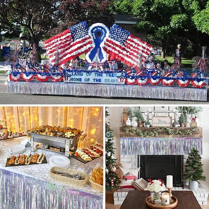 BEISHIDA 3 Packs 30 Feet Metallic Foil Fringe Garland Tinsel Streamers,Laser Silver Wall Hanging Tinsel Fringe Banners for Wedding Birthday Party Decoration Halloween Christmas New Year