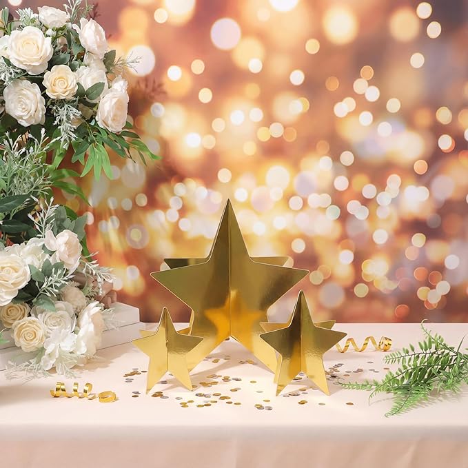 AmazingSpark 18 Pcs Large Star Centerpieces Gold 3D Star Table Decorations in 3 Sizes 10" 8" 6" for Birthday Party Baby Shower Gathering Carnival Ceremony Graduation Movie Night Supplies (Gold)