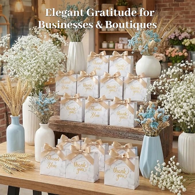 VGOODALL 24PCS Thank You Gift Bags, 4.5x3.9x1.8Inches Mini Party Favor Bags White Treat Boxes with Bow Ribbon for Wedding Bridal Baby Shower Birthday Party