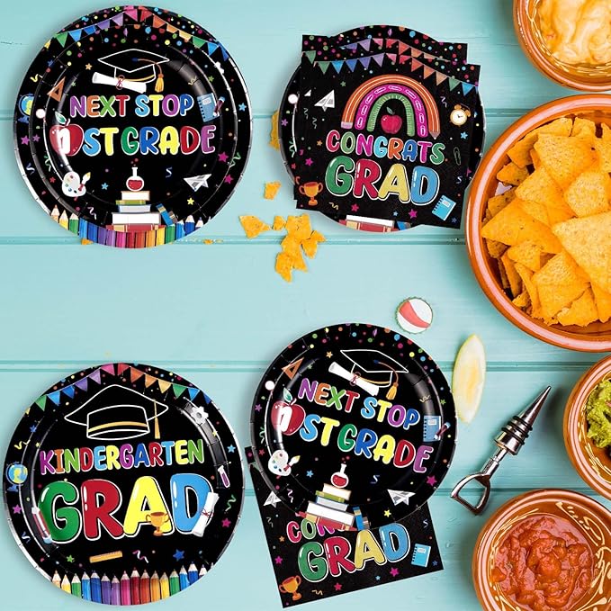 200Pcs Kindergarten Graduation Party Decorations Pre-k Graduation Plates and Napkins Tableware Sets for Kids Preschool Kindergarten Graduation Class of 2026 Elementary Celebration Supplies Serves 50