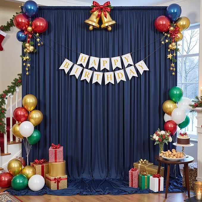 10ft×12ft Wrinkle Free Navy Blue Backdrop Curtain for Wedding Parties, 2 Panels 5×12ft Long Silky Polyester Fabric Backdrop Drapes Photo Back Drop Curtains for Birthday Photography Background Cloth