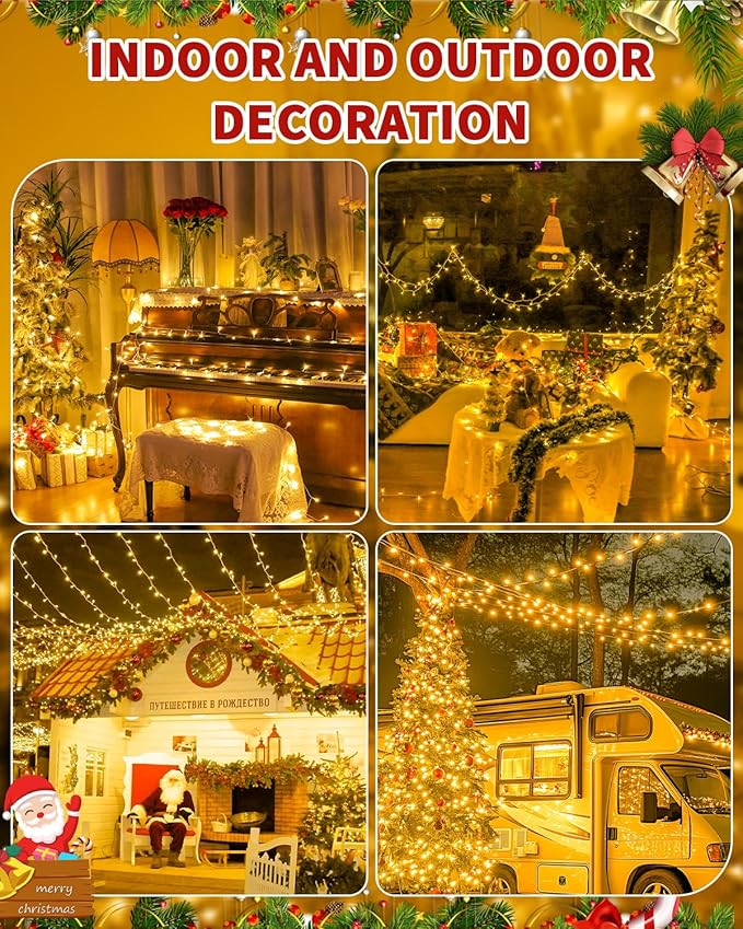 Christmas Lights String Outdoor Indoor, Xmas Tree Decorations Lights, Plug in Twinkle Fairy Light with Remote Timer Dimmable for Room Yard Holiday Party Wedding Decor (Warm White, 108FT 300 LED)