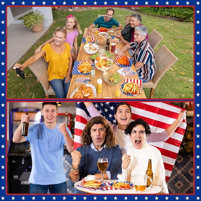 Funnymoom 96 Pcs Memorial Day Tableware Set for 48 Guests Include 48 Pcs 7 Inch Dessert Plates and 48 Napkins Patriotic American Star Flag Dinnerware for 250th Anniversary Independence Day Party