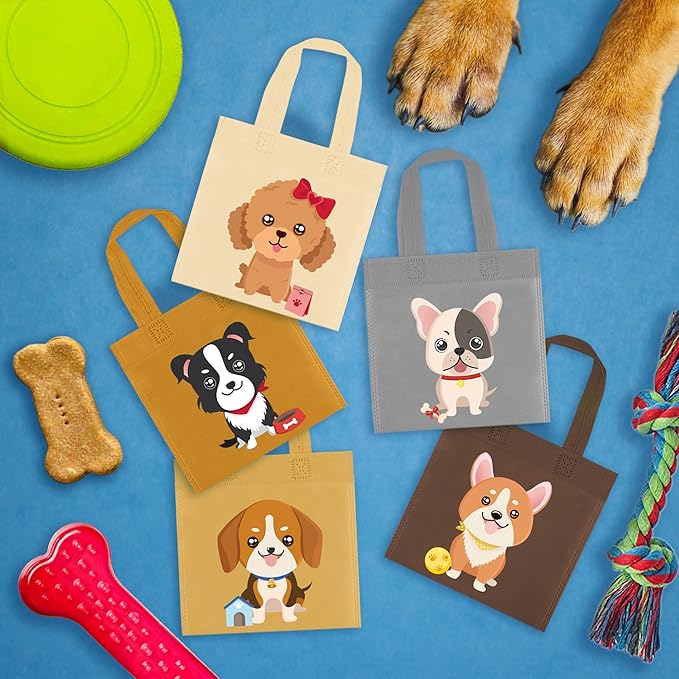 BANBALLON 20 PCS Dog Party Treat Bags - Puppy Non-Woven Goodie Bags for Kid & Baby Showers, Dog Theme Party Supplies